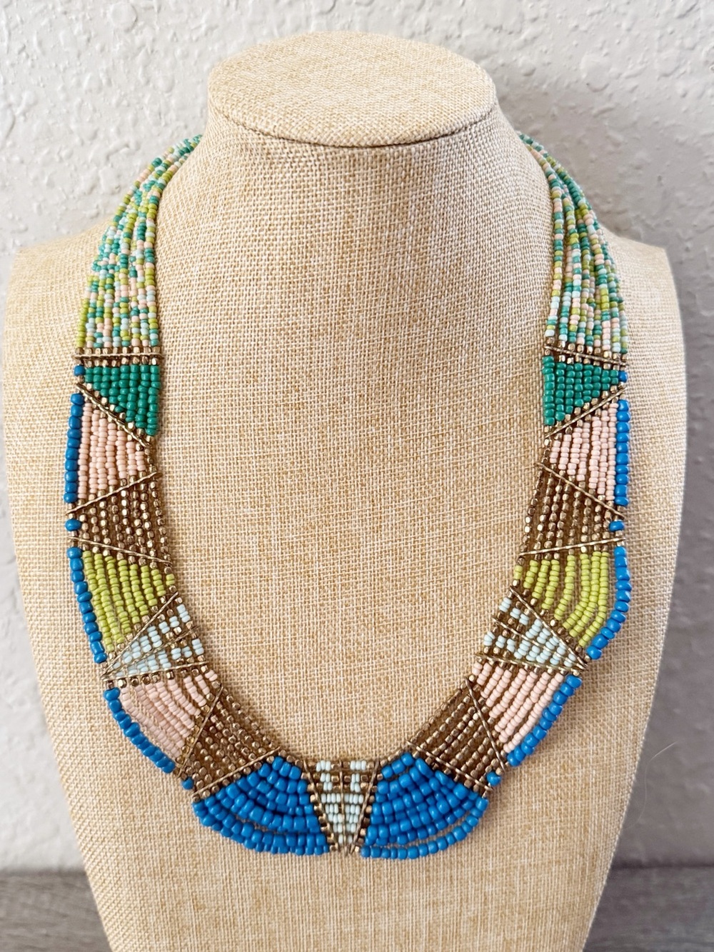 Vintage Boho Indie Western Sea Beaded Multicolor Gold Tone Necklace